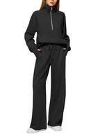 Ensemble de survêtement deux pièces pantalon et sweat-shirt zippé à manches longues de couleur unie