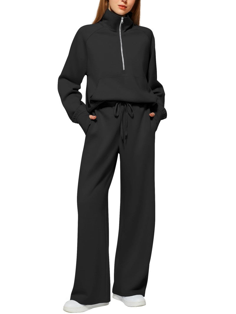 Ensemble de survêtement deux pièces pantalon et sweat-shirt zippé à manches longues de couleur unie