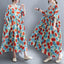 Robe ample en coton et lin imprimée à manches courtes de grande taille pour femmes