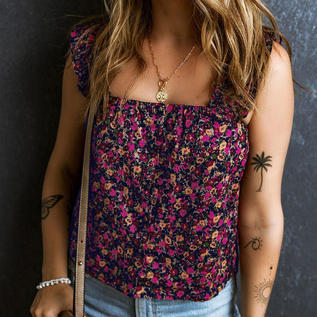 Gilet court à volants pour femme Motif floral Hover Image