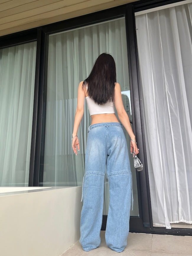 Design Sense Niche Jean large bleu clair à outils pour femme Main Image