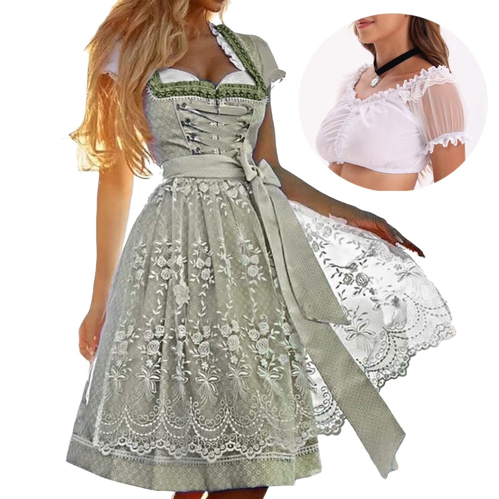Robe Halloween Munich Bière Manches Longues Courtes Imprimée à Lacets