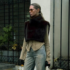 Nouveau gilet en fourrure sans manches à demi-col roulé de couleur unie pour femmes