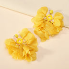 Boucles d'oreilles pendantes bohèmes faites à la main avec perles et fleurs en mousseline pour femmes, bijoux fantaisie pour vacances tropicales