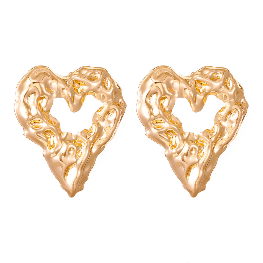 Nouvelles Boucles d'oreilles plissées en forme de cœur creux en lave, Bijoux fantaisie exagérés pour femmes, Cadeau de la Saint-Valentin