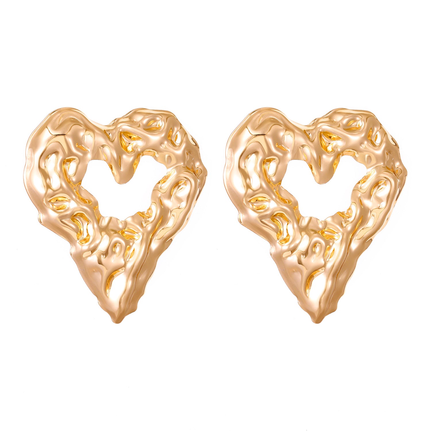Nouvelles Boucles d'oreilles plissées en forme de cœur creux en lave, Bijoux fantaisie exagérés pour femmes, Cadeau de la Saint-Valentin