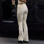 Pantalon évasé femme taille haute plissée style urbain américain