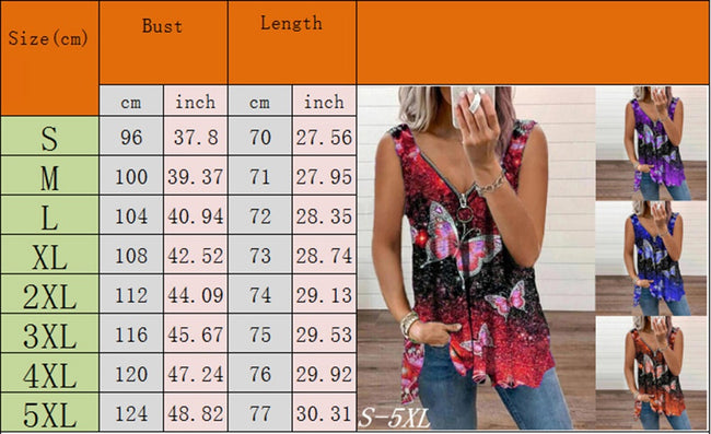 Gilet ample femme à col en V zippé imprimé papillon tendance Main Image