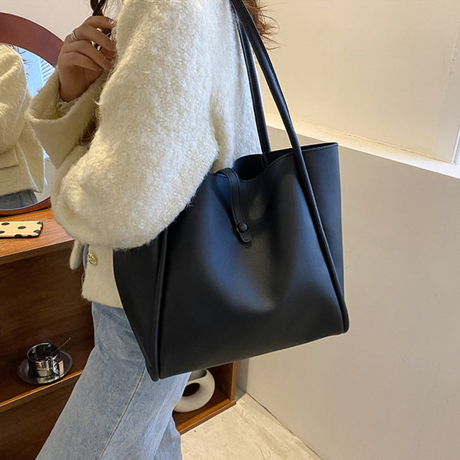 Sacs fourre-tout décontractés de grande capacité pour femmes, sac à bandoulière de shopping de couleur unie avec portefeuille, sac à main pour dames Main Image