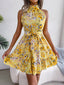 Femmes Robe Fluide à Imprimé Floral, Taille Nouée et Ourlet Volanté Élégante
