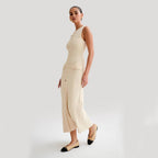 Robe longue élégante en tricot sans manches avec col rond, vêtement féminin