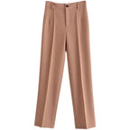Pantalon décontracté taille haute droit amincissant pour femme