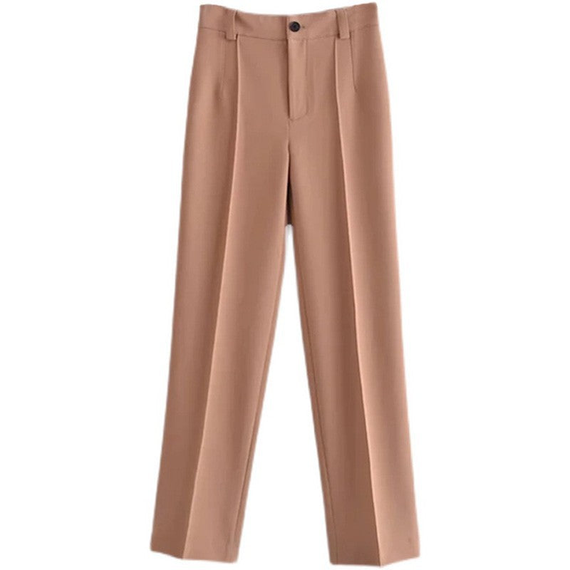 Pantalon décontracté taille haute droit amincissant pour femme