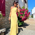 Robe sirène moulante en tricot patchwork pour femme