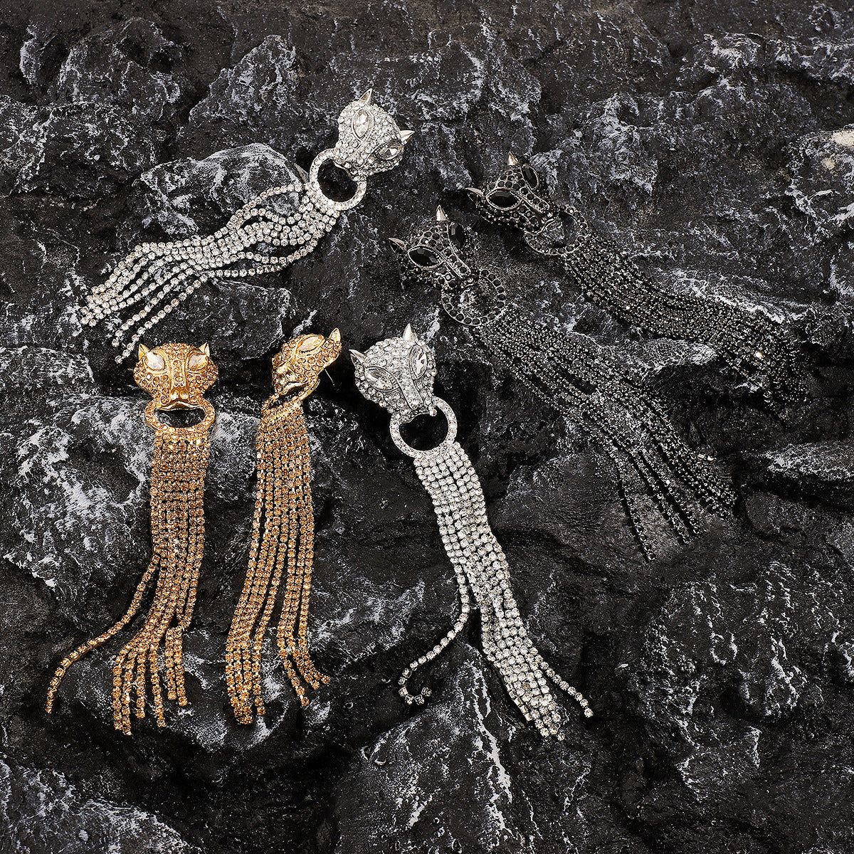 Boucles d'oreilles pendantes léopard personnalisées avec strass et pompons, bijoux tendance de luxe pour femmes