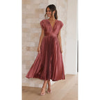 Summer V-neck Pleated Dress INS Fashion Casual Loose Zip Sleeveless Dresses For Women Clothing