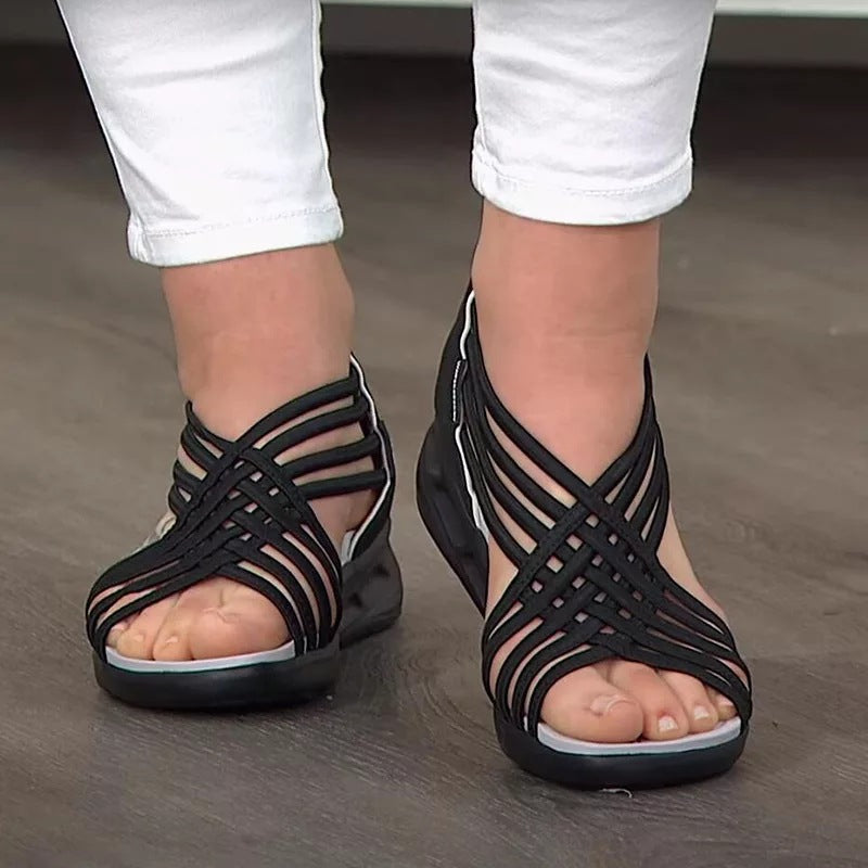 Sandales grande taille pour femmes, décolleté bas, respirantes, soutien-gorge de sport tressé, chaussures à bout de poisson, sandales pour femmes