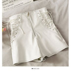 Short en cuir mince femme printemps et automne slim fermeture éclair