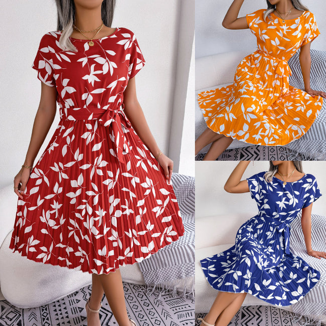 Robe imprimé feuille femme, jupe courte à lacets, robe d'été de plage Hover Image