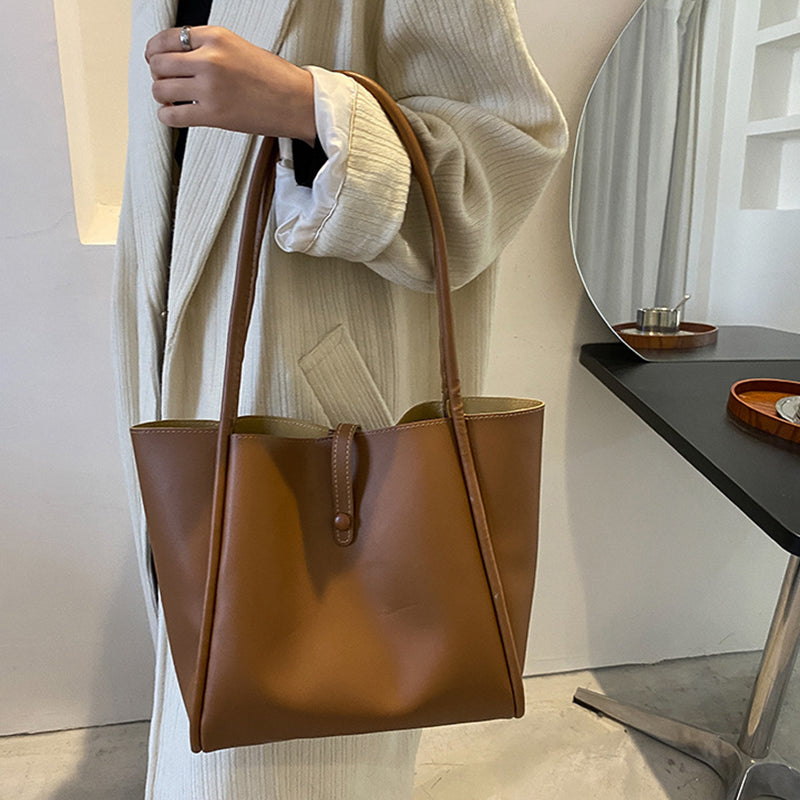 Sacs fourre-tout décontractés de grande capacité pour femmes, sac à bandoulière de shopping de couleur unie avec portefeuille, sac à main pour dames