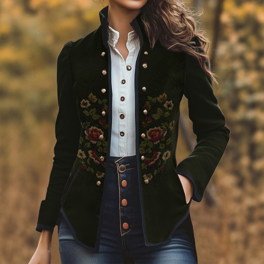 Elegant Embroidered Floral Blazer For Women