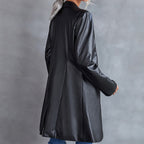 Blazer coupe-vent long en cuir slim à manches longues pour femme