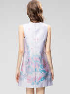 Robe courte sans manches en jacquard imprimé pour femme