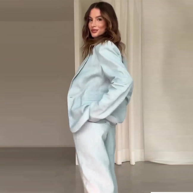 Nouvel ensemble deux pièces pour femme, comprenant un pantalon et un haut à col polo de couleur unie. Main Image