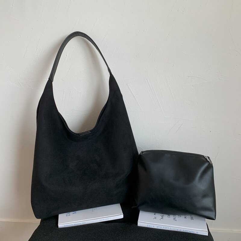Sac cabas polyvalent en suédine mate de style rétro pour femme