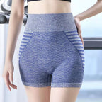 Shorts Cycliste Femme Taille Haute à Rayures pour Gymnastique et Course