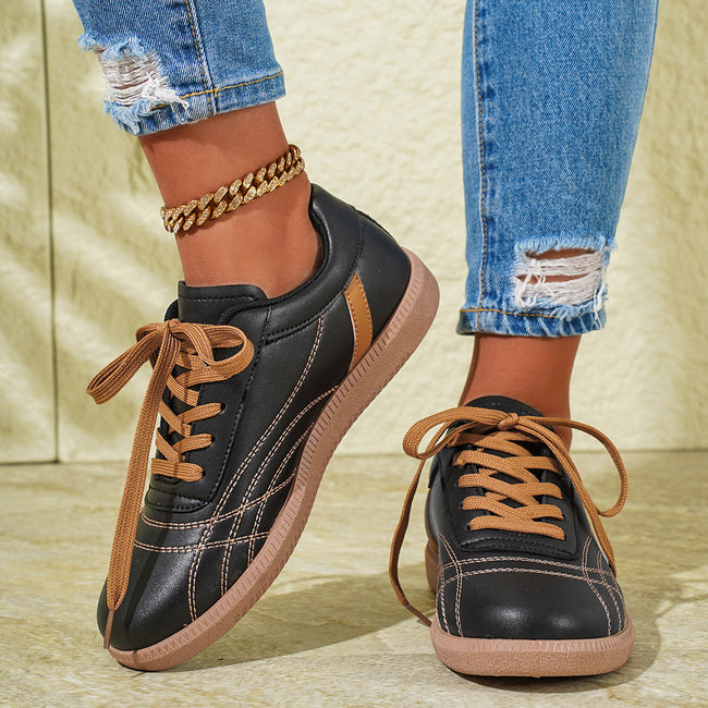 Baskets Rétro à Lacets Chaussures de Sport Décontractées à Semelle Épaisse pour Femmes Bout Rond Chaussures Décontractées à Enfiler Main Image