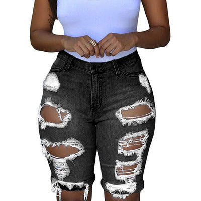 Short en jean taille haute déchiré pour femmes