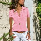 Nouvelle chemise pour femme à revers et manches courtes
