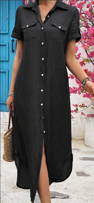 Robe chemise longue en jean pour femme
