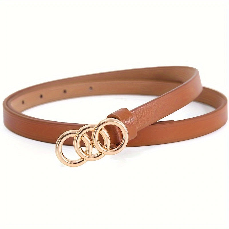 Ceinture fine à 3 anneaux pour femme, style rétro minimaliste