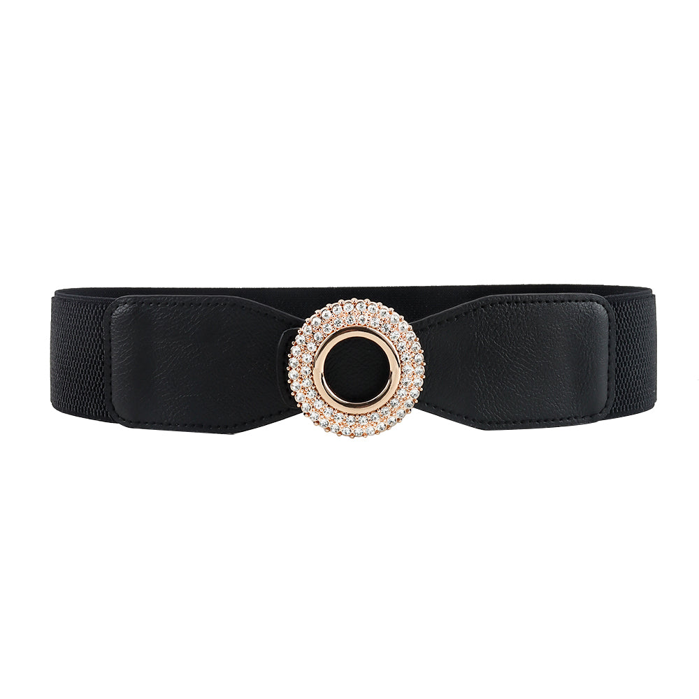 Nouvelle ceinture élastique incrustée de diamants et de strass pour femmes, ceinture de costume à boucle ronde simple pour jupe et chemise
