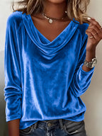 Chemises élégantes en velours à manches longues pour femmes, couleur unie, coupe ample, chemisiers à la mode, pulls, vêtements de fête pour l'automne et le printemps