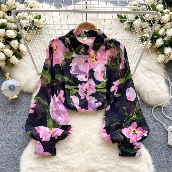Chemise florale en tulle rétro française pour femmes, pour l'été