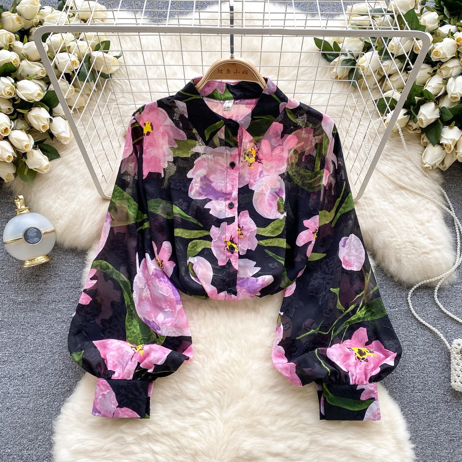 Chemise florale en tulle rétro française pour femmes, pour l'été