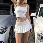 Ensemble deux pièces jupe plissée unie style fille branchée mode Y2k