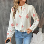 Chemise à Col Montant Imprimé Ethnique Pour Femme