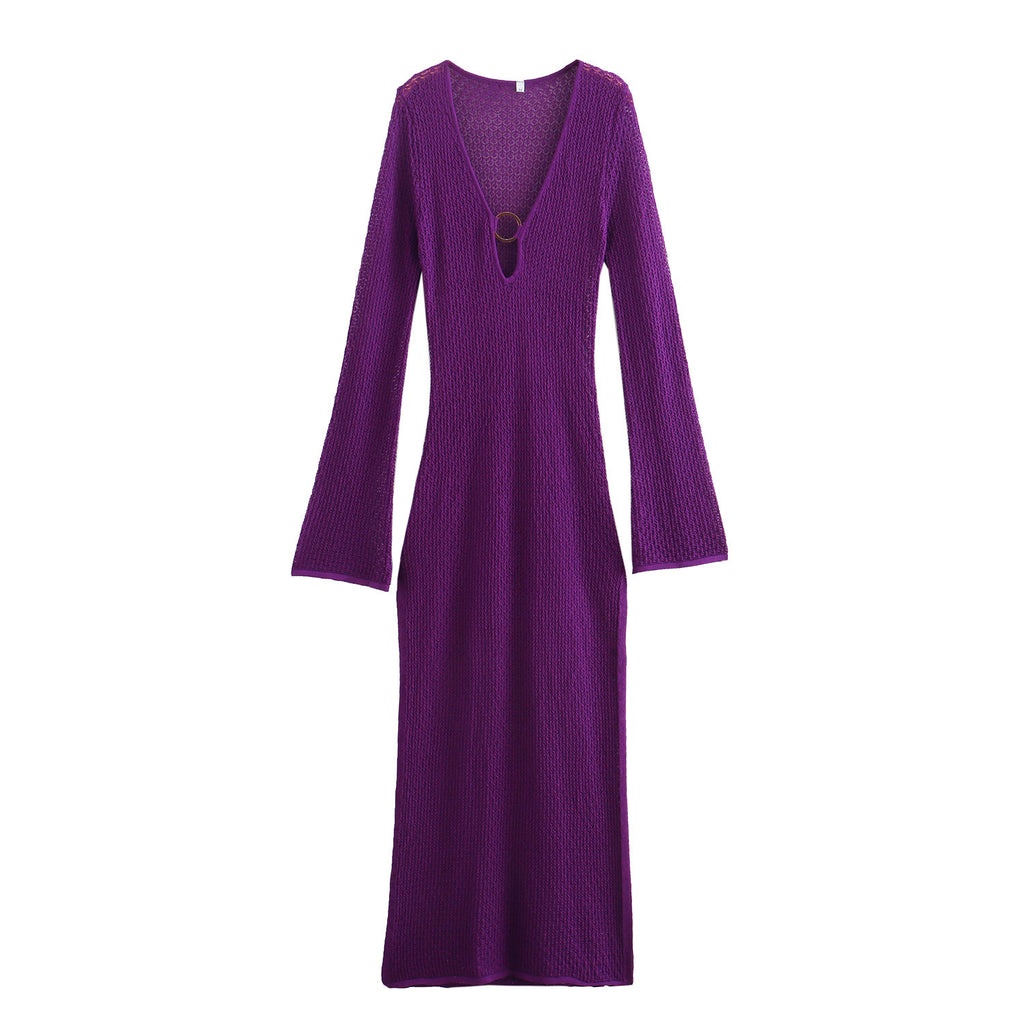 Robe fendue ajourée style européen et américain pour femmes