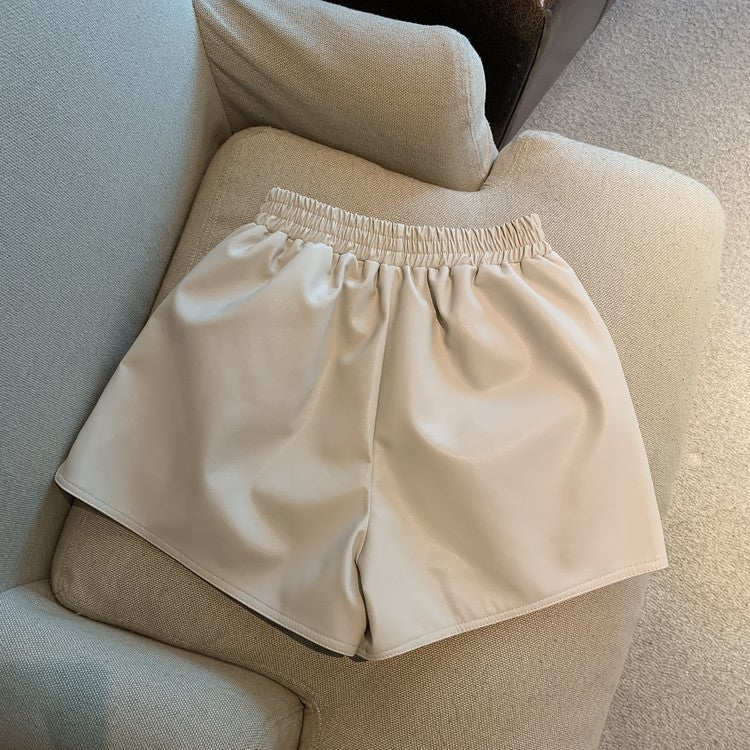 Short en similicuir taille haute pour femme, coupe ample, décontracté avec fente