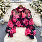 Chemise florale en tulle rétro française pour femmes, pour l'été