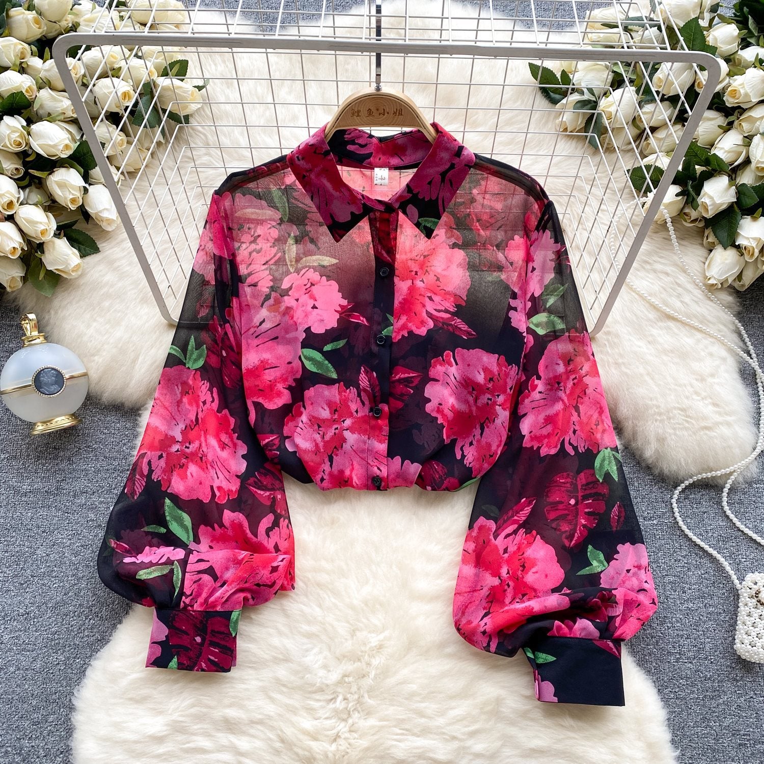 Chemise florale en tulle rétro française pour femmes, pour l'été