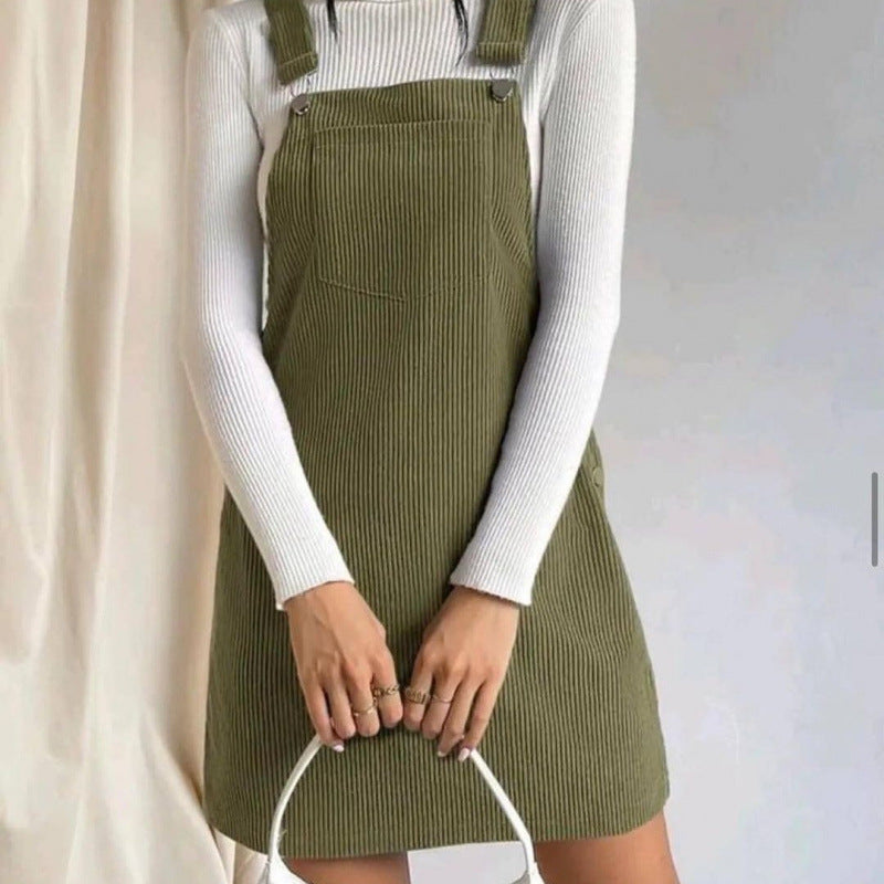 Robe salopette ample en velours côtelé sans manches pour le printemps