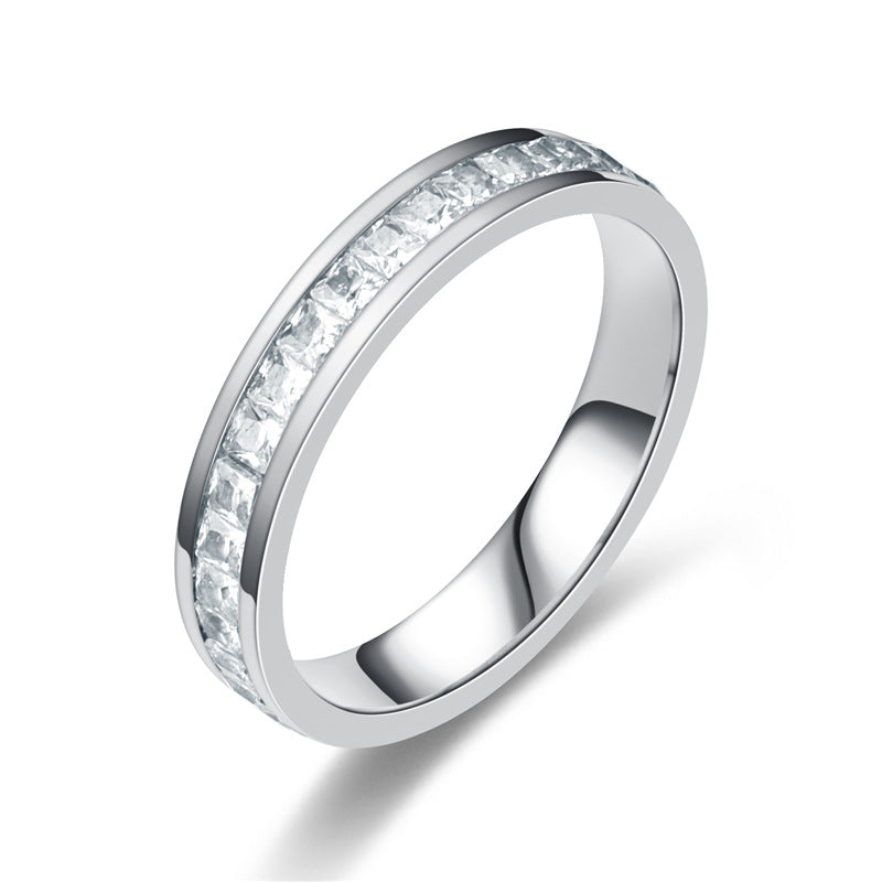 Bague en acier inoxydable avec strass tendance pour femme