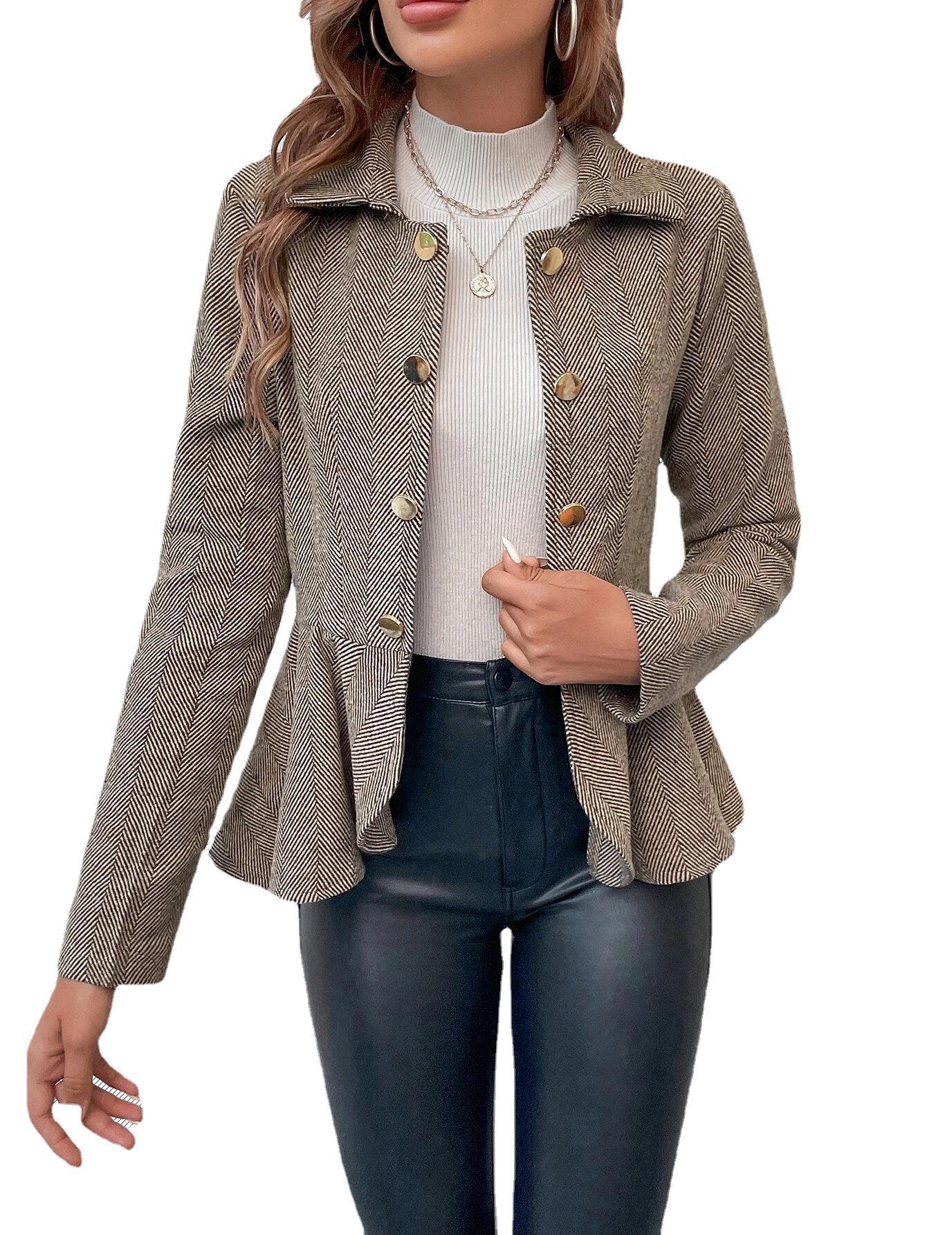Blazer croisé femme slim à revers et volants