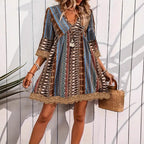 Robe bohème imprimée col en V, style décontracté pour femme
