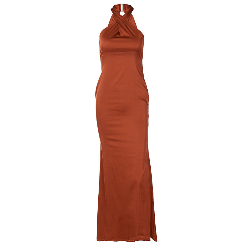 Robe Femme Unie Moulante Sans Manches et Dos Nu